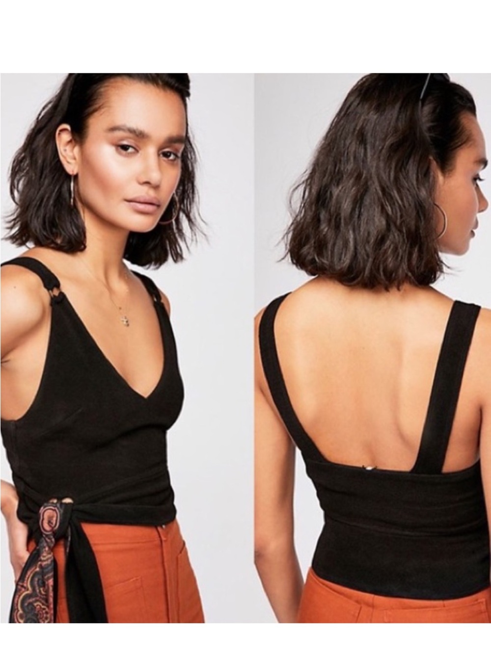 Free People Paisley Pop Tank XS black crop top with a tie side.